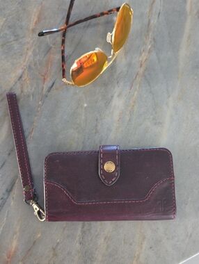 Frye Plum Leather Wristlet with Gold Hardware